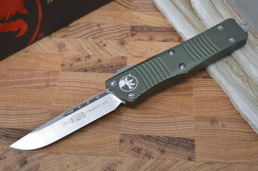 Microtech Troodon OTF - Single Edge Satin / OD Green Handle - 139-4OD - Northwest Knives