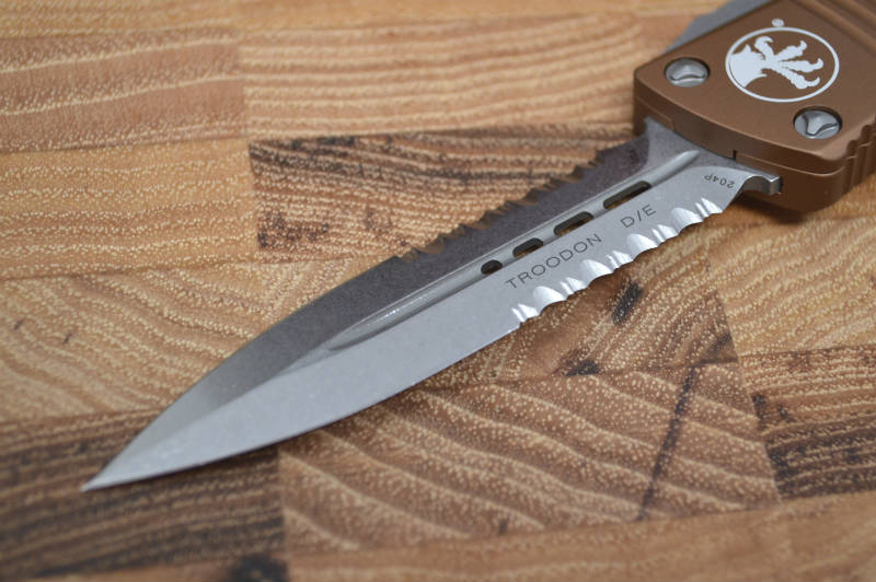 Microtech Troodon OTF - Double Edge / Stonewash Partial Serrated Blade - 138-11TA - Northwest Knives