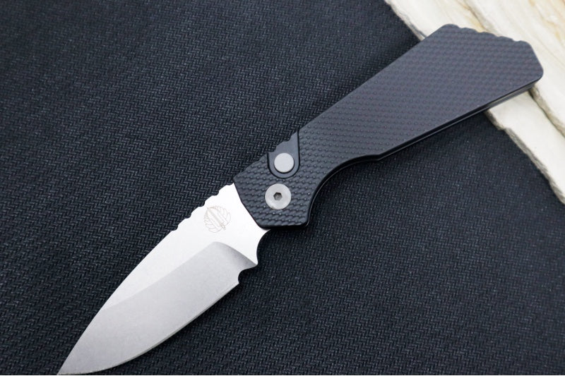 Pro Tech Strider PT+ Auto - Textured Black Anodized Aluminum Handle / Stonewash Finish / Magnacut Steel PT205