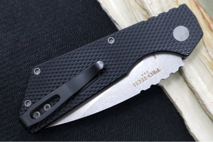 Pro Tech Strider PT+ Auto - Textured Black Anodized Aluminum Handle / Stonewash Finish / Magnacut Steel PT205