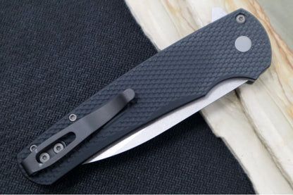 Pro Tech Malibu - Textured Black Anodized Aluminum Handle / Stonewash finish / Wharncliffe Blade / CPM-Magnacut 5305