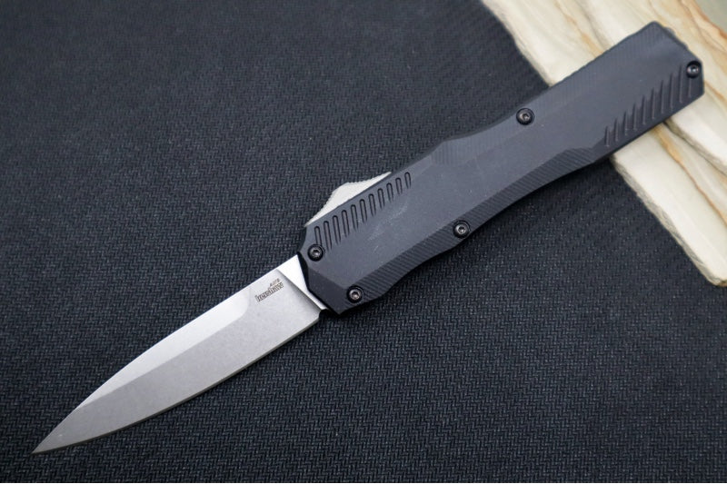 Kershaw 9000 Livewire OTF - Black Anodized Aluminum Handle / CPM-Magnacut / Spearpoint Blade / Stonewash Finish