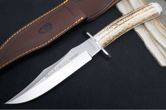 Muela Knives Gredos Bowie GRED-17 Fixed Blade - Genuine Stag Handle / X50CrMoV15 Stainless Blade / Leather Sheath
