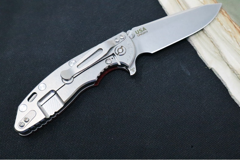 Rick Hinderer Knives XM-18 - 3.5" Spearpoint Blade / Stonewash Finish / Red G-10 Handle