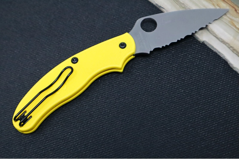 Spyderco UK Penknife Salt - Yellow FRN Handle / Leaf Shaped Blade with Serrations / CPM-Magnacut Steel C94SYL - Northwest Knives