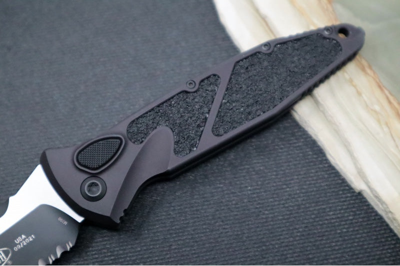 Microtech SOCOM Elite Auto Tactical - Drop Point Black Blade with Partial Serrate / Black Aluminum Handle / Black Chassis 160A-2T - Northwest Knives