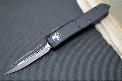 Microtech UTX-85 OTF Tactical - Dagger Blade with Full Serrate / Black Blade / Black Body - 232-3T