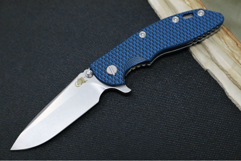 Rick Hinderer Knives XM-18 - 3.5" Spearpoint Blade / Stonewash Finish / Black & Blue G-10 Handle