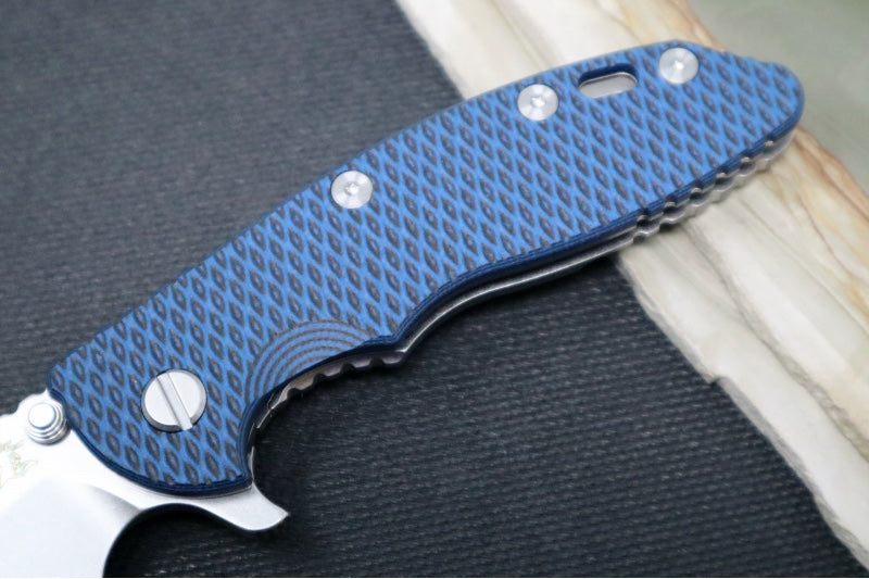 Rick Hinderer Knives XM-18 - 3.5" Spearpoint Blade / Stonewash Finish / Black & Blue G-10 Handle