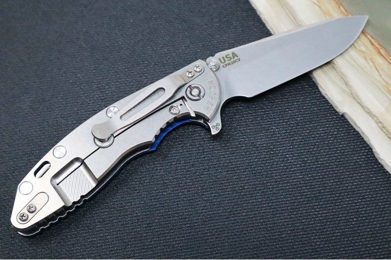 Rick Hinderer Knives XM-18 - 3.5" Spearpoint Blade / Stonewash Finish / Black & Blue G-10 Handle