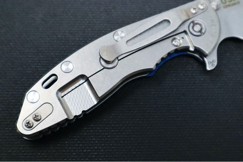 Rick Hinderer Knives XM-18 - 3.5" Spearpoint Blade / Stonewash Finish / Black & Blue G-10 Handle