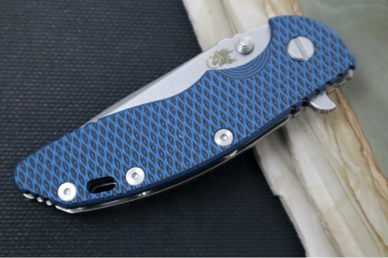 Rick Hinderer Knives XM-18 - 3.5" Spearpoint Blade / Stonewash Finish / Black & Blue G-10 Handle