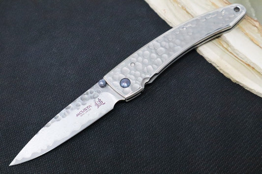 MCUSTA Forge Tsuchi Japanese Folding Knife - Layered Damascus Blade / Drop Point / Stainless Steel Handle MC-0114D