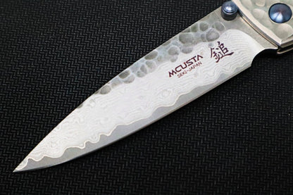 MCUSTA Forge Tsuchi Japanese Folding Knife - Layered Damascus Blade / Drop Point / Stainless Steel Handle MC-0114D