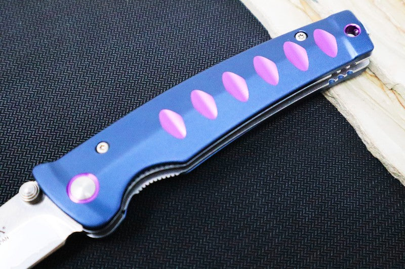 MCUSTA Katana Japanese Folding Knife - San Mai (Cladded) VG-10 Blade / Tanto Point / Blue & Purple Aluminum Handle MC-0043C