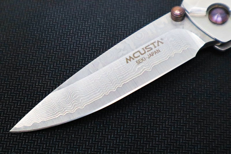 MCUSTA Shinra Kasumi Japanese Folding Knife - Damascus Blade 