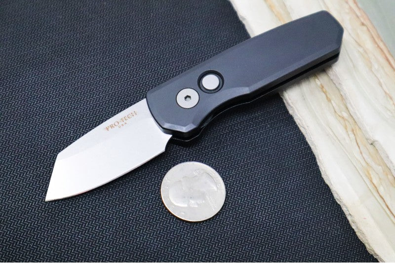 Pro Tech Runt Auto - Black Aluminum Handle / Stonewashed Reverse Tanto Blade / CPM-20CV Steel R5201