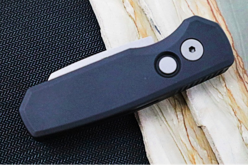 Pro Tech Runt Auto - Black Aluminum Handle / Stonewashed Reverse Tanto Blade / CPM-20CV Steel R5201
