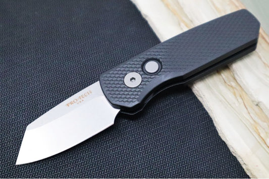 Pro Tech Runt Auto - Black Textured Aluminum Handle / Stonewashed Reverse Tanto Blade / CPM-20CV Steel R5205