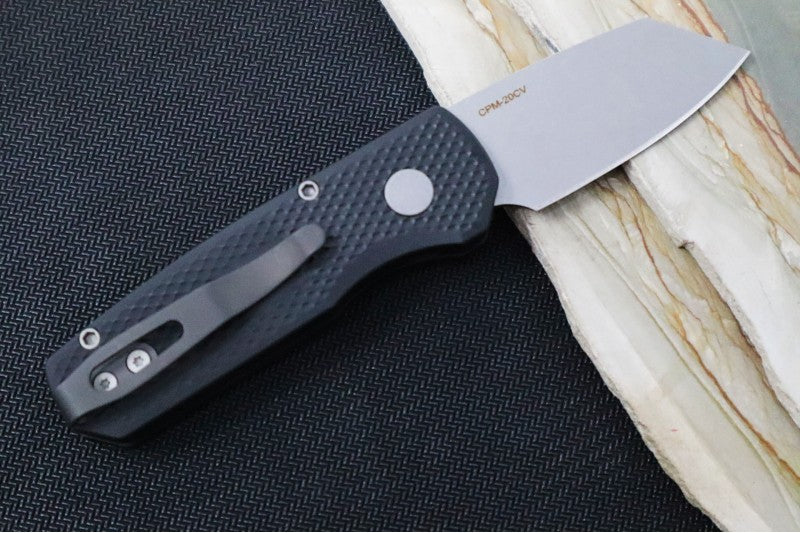 Pro Tech Runt Auto - Black Textured Aluminum Handle / Stonewashed Reverse Tanto Blade / CPM-20CV Steel R5205