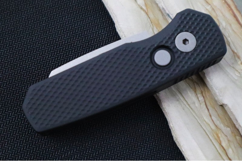 Pro Tech Runt Auto - Black Textured Aluminum Handle / Stonewashed Reverse Tanto Blade / CPM-20CV Steel R5205