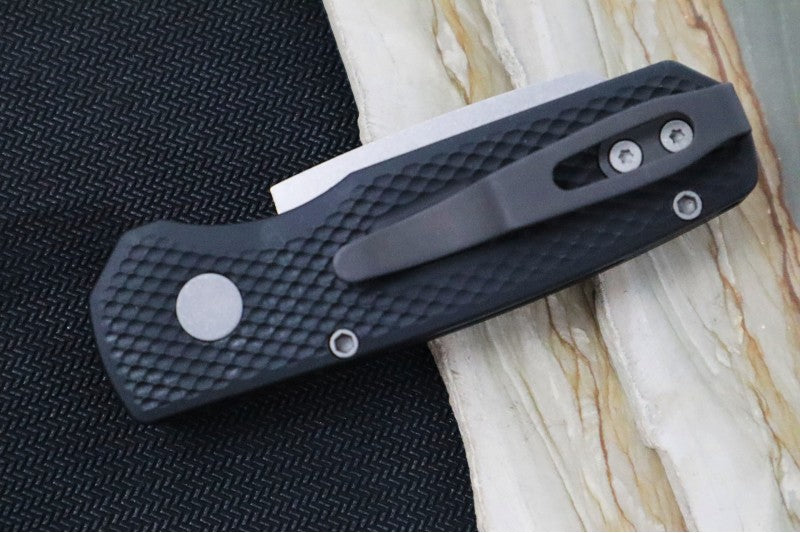 Pro Tech Runt Auto - Black Textured Aluminum Handle / Stonewashed Reverse Tanto Blade / CPM-20CV Steel R5205