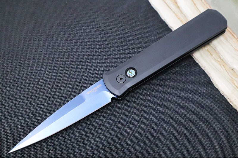 Pro Tech Godfather Auto - Black Aluminum Handle / Sapphire Blue Coated Blade / Abalone Push Button / Black Hardware 921-SB