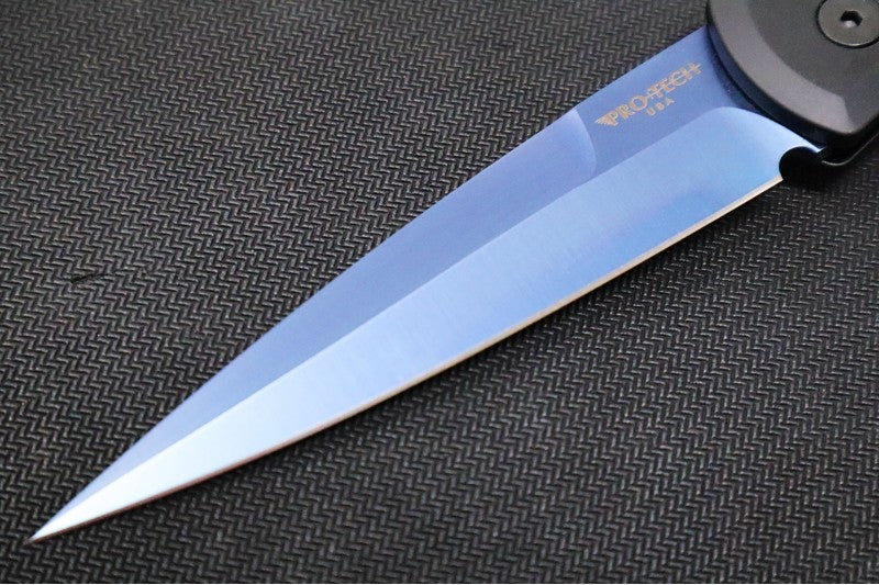 Pro Tech Godfather Auto - Black Aluminum Handle / Sapphire Blue Coated Blade / Abalone Push Button / Black Hardware 921-SB