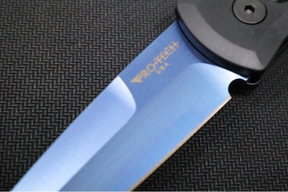 Pro Tech Godfather Auto - Black Aluminum Handle / Sapphire Blue Coated Blade / Abalone Push Button / Black Hardware 921-SB