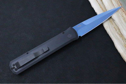 Pro Tech Godfather Auto - Black Aluminum Handle / Sapphire Blue Coated Blade / Abalone Push Button / Black Hardware 921-SB