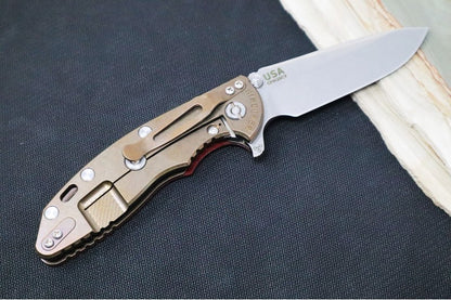 Rick Hinderer Knives XM-18 - 3.5" Spearpoint Blade / Stonewash Finish / Red G-10 Handle & Bronzed Anodized Frame