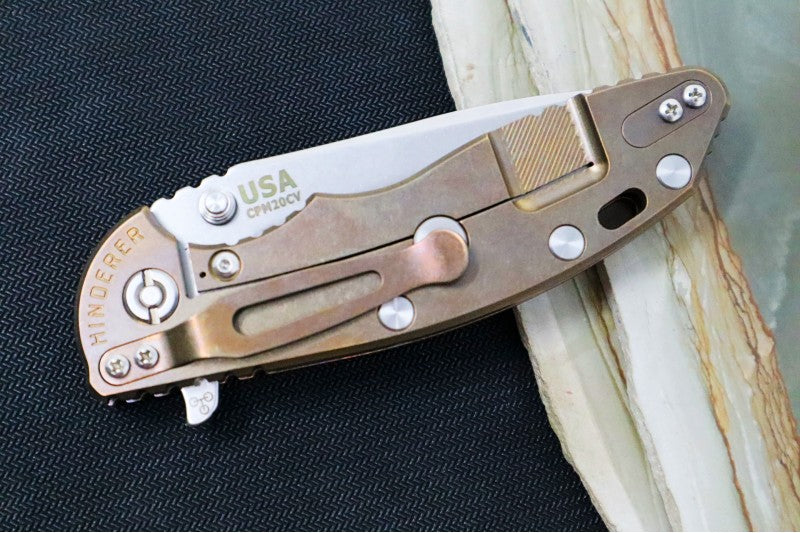 Rick Hinderer Knives XM-18 - 3.5" Spearpoint Blade / Stonewash Finish / Red G-10 Handle & Bronzed Anodized Frame - Northwest Knives