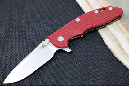 Rick Hinderer Knives XM-18 - 3.5" Spearpoint Blade / Stonewash Finish / Red G-10 Handle & Bronzed Anodized Frame