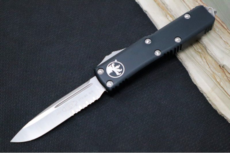 Microtech UTX-85 OTF - Single Edge with Partial Serrate / Satin Finish / Black Body - 231-5