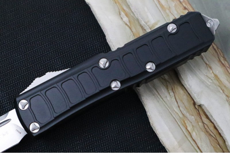 Microtech UTX-85 OTF Signature Series II - Single Edge / Stonewash Finish / Stonewashed Hardware / Textured Black Body  - 231II-10S