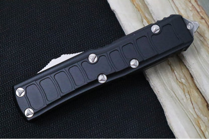 Microtech UTX-85 OTF Signature Series II - Single Edge / Stonewash Finish / Stonewashed Hardware / Textured Black Body  - 231II-10S