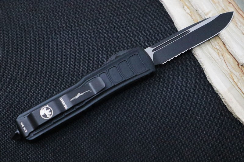 Microtech UTX-85 OTF Signature Series II Tactical - Single Edge with Partial Serrate / Black Finish / Black Hardware & Clip / Textured Black Body  - 231II-2TS