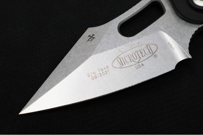Microtech Stitch Auto - Wharncliffe Stonewashed Blade / Black Textured Milled Aluminum Handle 169-10 - Northwest Knives