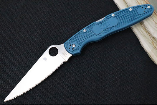 Spyderco Police Lightweight - Blue FRN Handle / Satin Blade with Full Serrate / K390 Steel - C07FS4K390