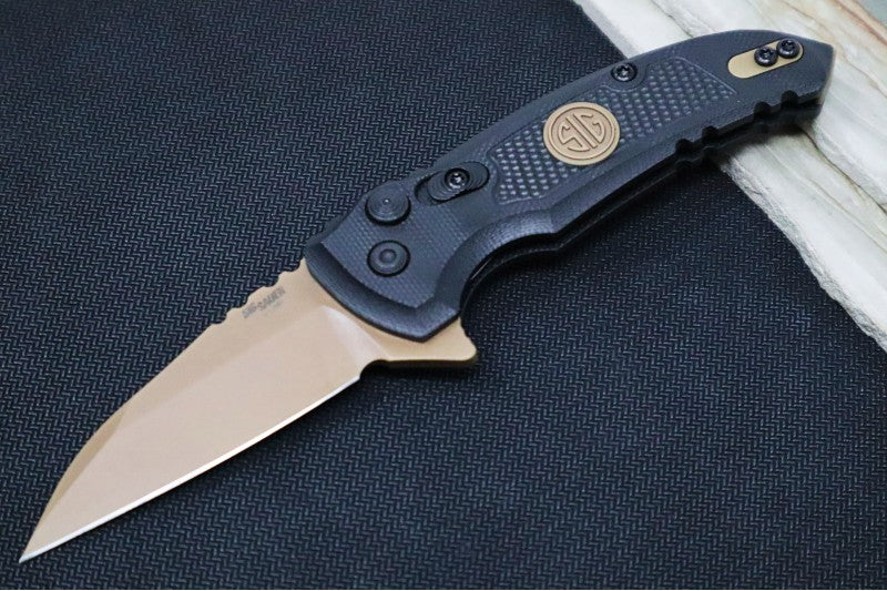 Hogue Knives X1 Microflip Sig Sauer Edition- Solid Black G10 Handle / 154CM Steel / Bronzed Wharncliffe Blade / SIG Medallion 16160