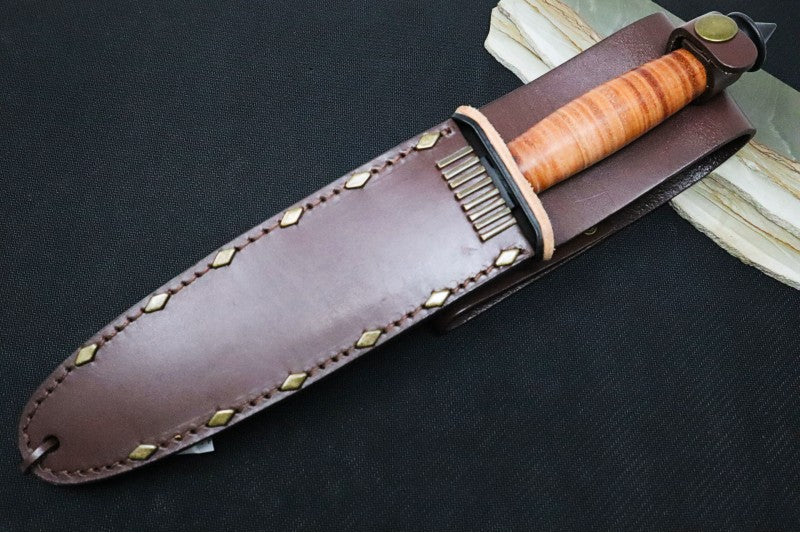 KaBar Damascus Blade Custom Made Knife With Leather Sheath