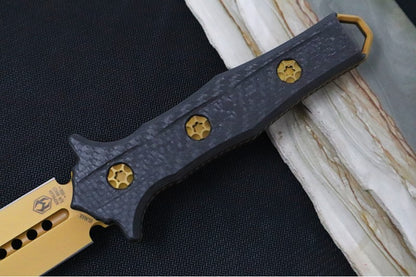 Heretic Knives Nephilim Fixed Blade - Bronzed Ti-Nitride Dagger Blade & Hardware / Elmax Steel / Black Carbon Fiber Handle H003-9A-CF