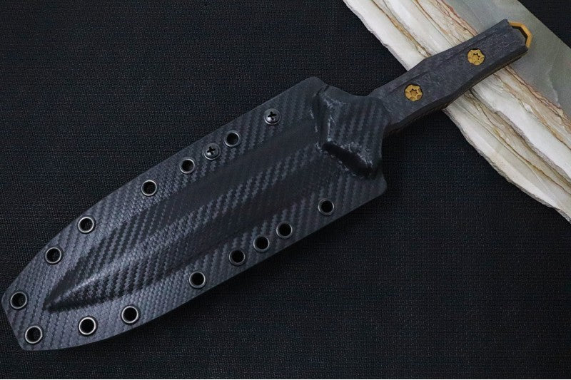 Heretic Knives Nephilim Fixed Blade - Bronzed Ti-Nitride Dagger Blade & Hardware / Elmax Steel / Black Carbon Fiber Handle H003-9A-CF