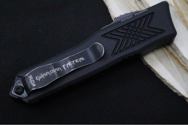 Guardian Tactical GTX-025 OTF - Dark Stonewash Finish / Elmax Steel / Drop Point Blade / Black Anodized Aluminum Handle 12-3611 - Northwest Knives
