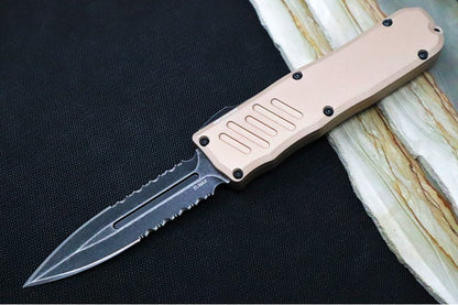 Guardian Tactical Recon 035 - Dark Stonewashed Dagger Blade with Partial Serrate / Desert Tan Aluminum Handle 97632
