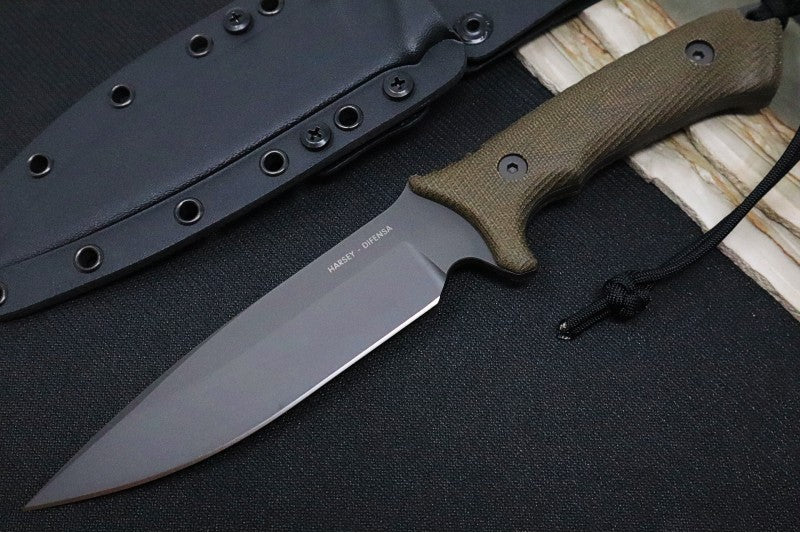 Spartan Blades Difensa Fixed Blade - Black Blade / Green Handle Scales / Black Kydex Sheath SB19BKGRKYBK