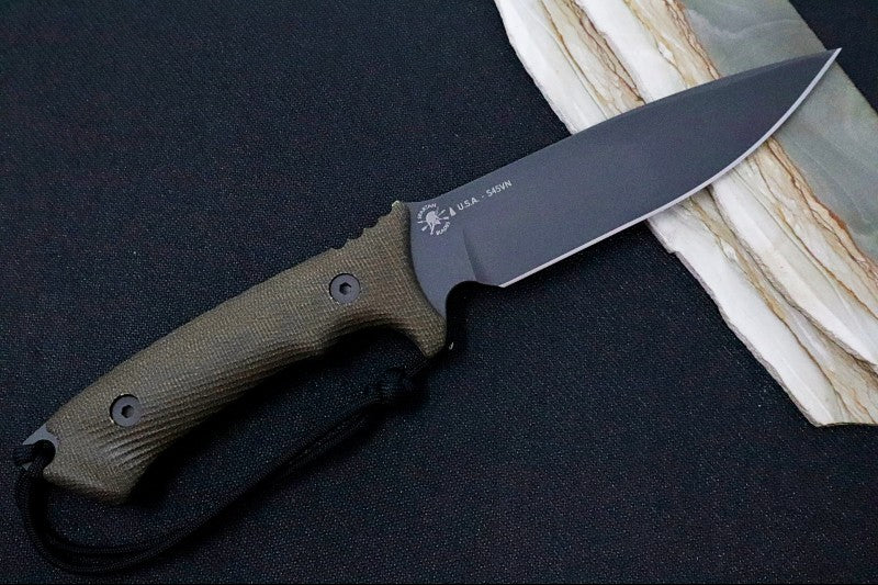 Spartan Blades Difensa Fixed Blade - Black Blade / Green Handle Scales / Black Kydex Sheath SB19BKGRKYBK