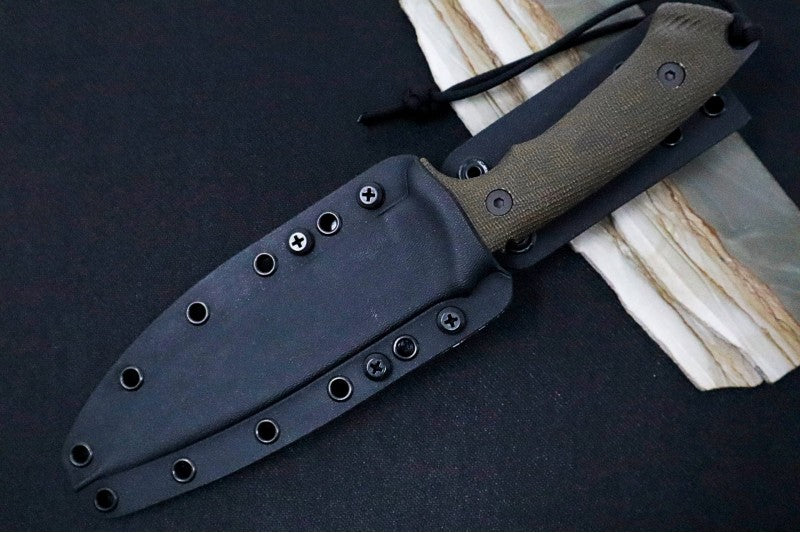 Spartan Blades Difensa Fixed Blade - Black Blade / Green Handle Scales / Black Kydex Sheath SB19BKGRKYBK