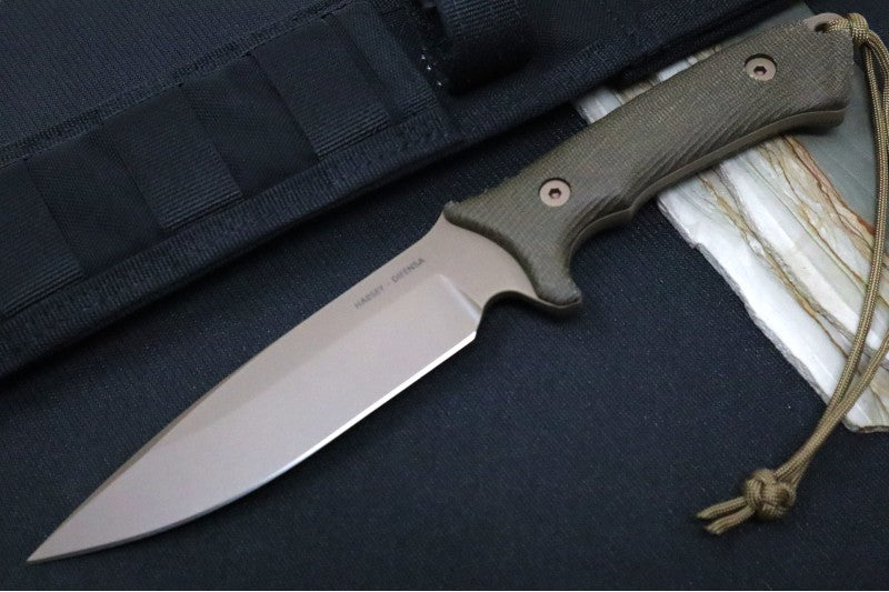 Spartan Blades Difensa Fixed Blade - Flat Dark Earth Blade / Green Handle Scales / Black Nylon Sheath SB19DEGRNLBK