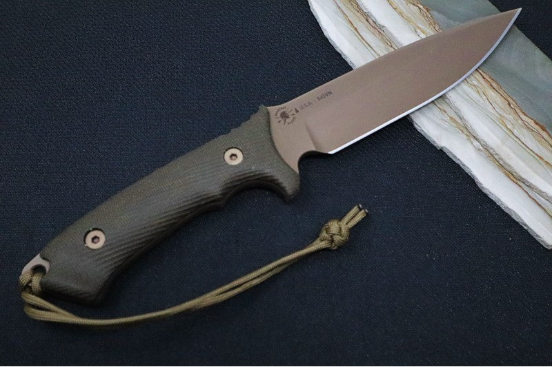 Spartan Blades Difensa Fixed Blade - Flat Dark Earth Blade / Green Handle Scales / Black Nylon Sheath SB19DEGRNLBK